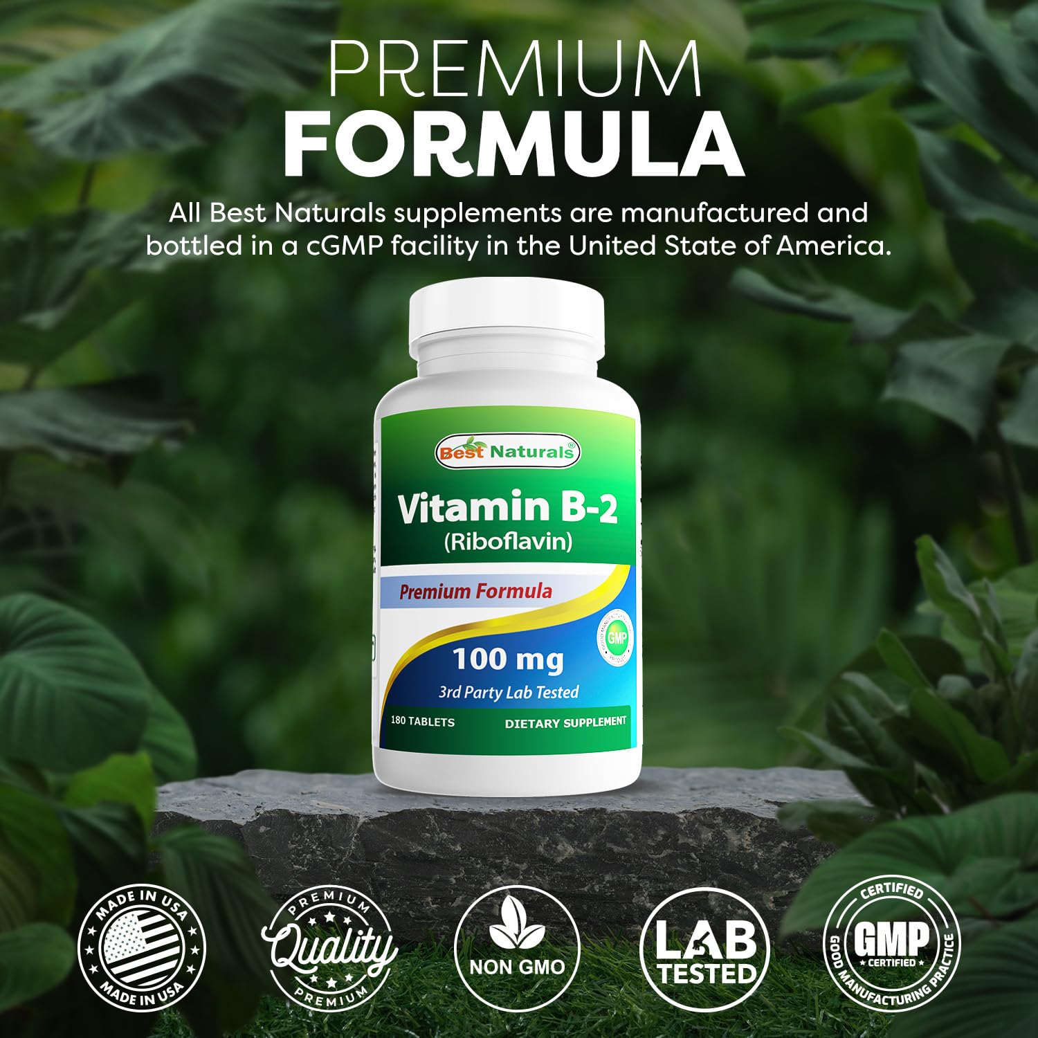 Best Naturals Vitamin B2 (Riboflavin) 100 mg - 180 Tablets per Bottle - Pack of 2 | Premium Formula | 3rd Party Lab Tested