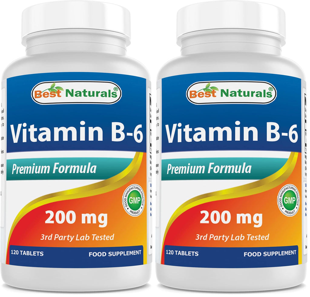 Best Naturals Vitamin B6 200mg for Adults – 120 Tablets (Pack of 2)