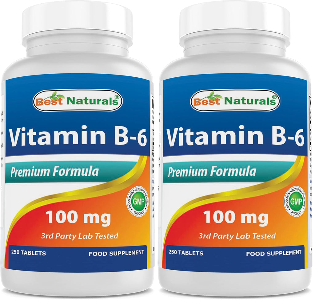 Best Naturals Vitamin B6 Tablet 100 mg - 250 Count Pack of 2 | Non-GMO & Gluten-Free | Made in USA