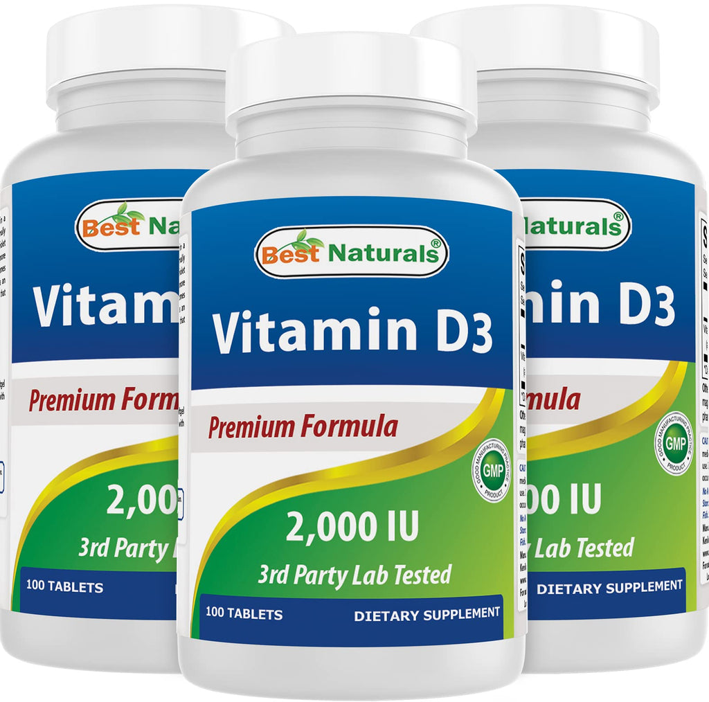 Best Naturals Vitamin D3 2000 IU (50 mcg) – 100 Tablets – Pack of 3