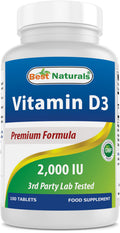Best Naturals Vitamin D3 2000 IU (50 mcg) – 100 Tablets – Immune Support, Strong Bones & Muscle Function