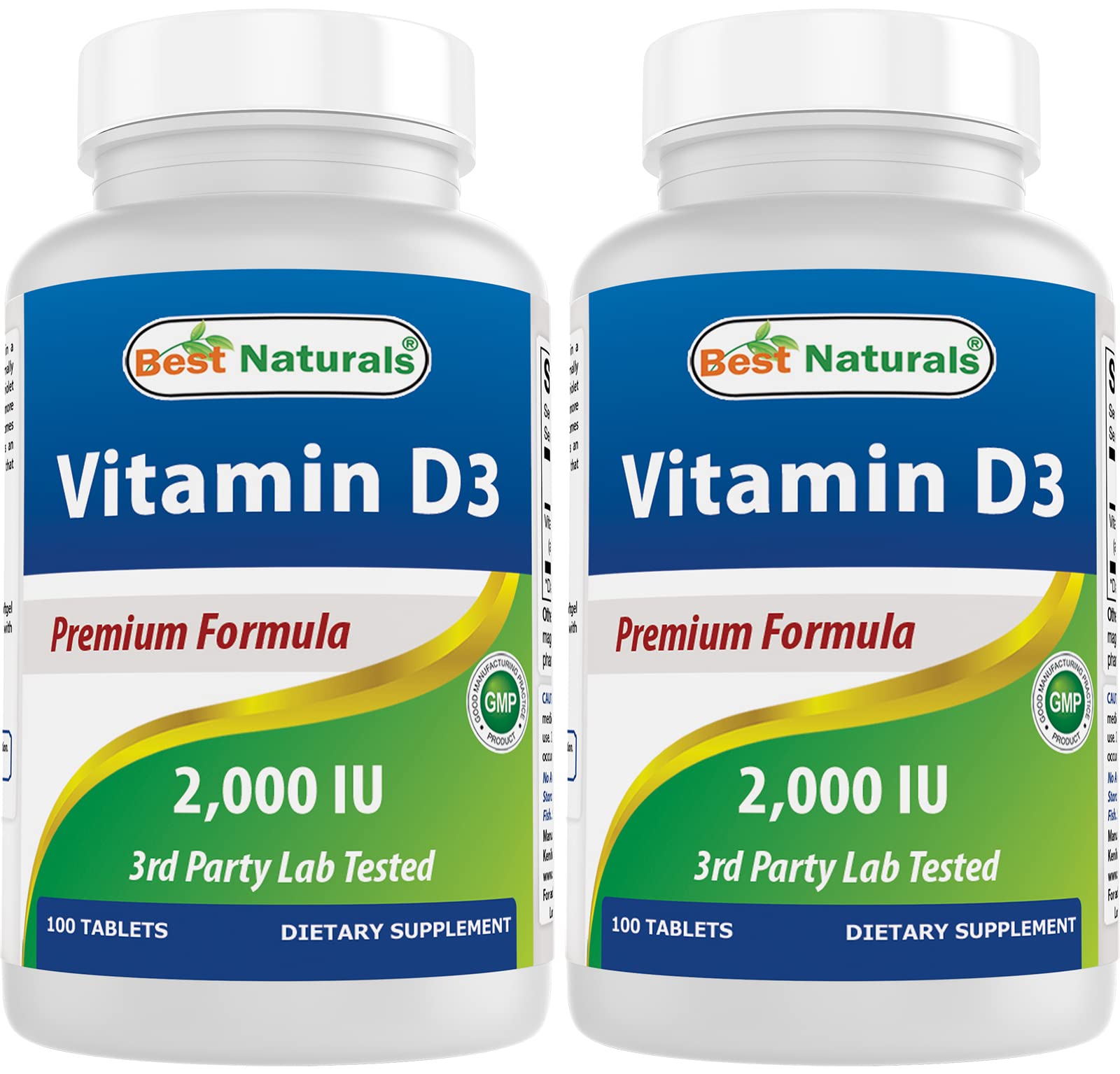 Best Naturals Vitamin D3 2000 IU - 2-Pack, 100 Tablets - Immune & Bone Support