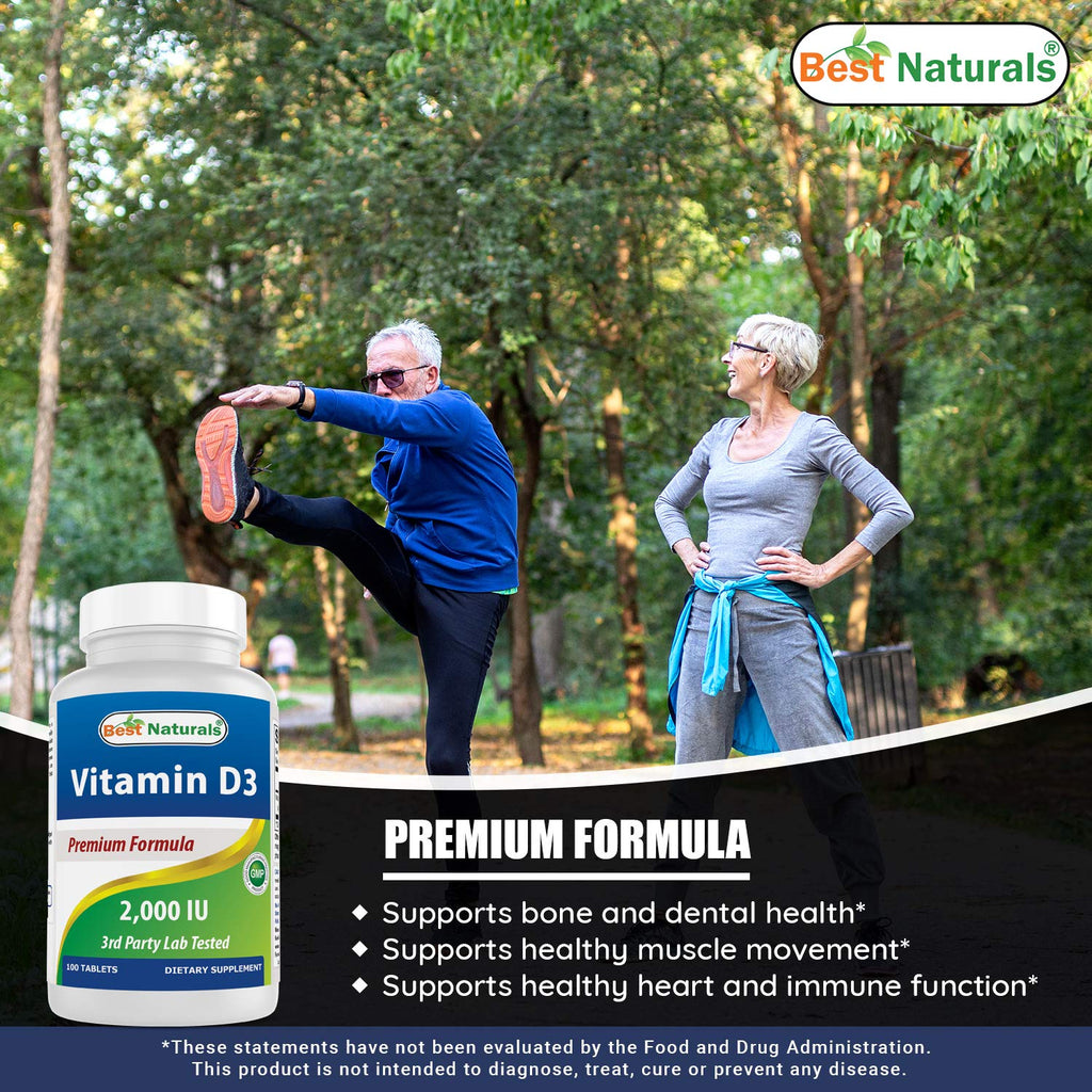 Best Naturals Vitamin D3 2000 IU (50 mcg) – 100 Tablets – Immune Support, Strong Bones & Muscle Function