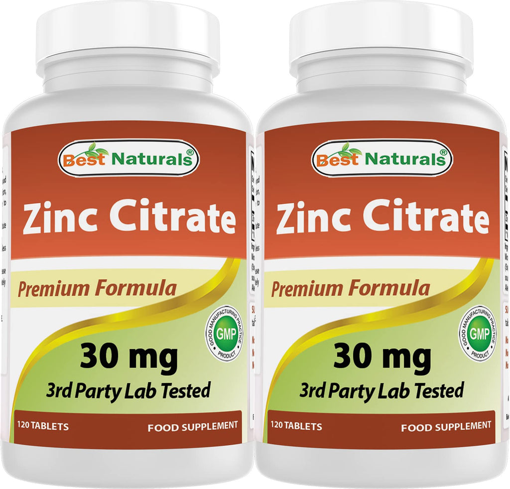 Best Naturals Zinc 30mg (Zinc Citrate) - 120 Tablets Pack of 2 - Immune Support