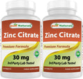 Best Naturals Zinc 30mg (Zinc Citrate) - 120 Tablets Pack of 2 - Immune Support