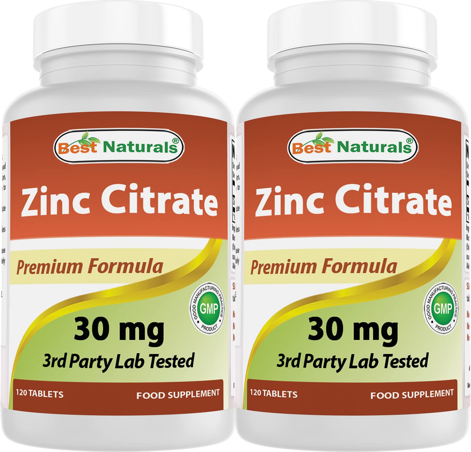 Best Naturals Zinc 30mg (Zinc Citrate) - 120 Tablets Pack of 2 - Immune Support