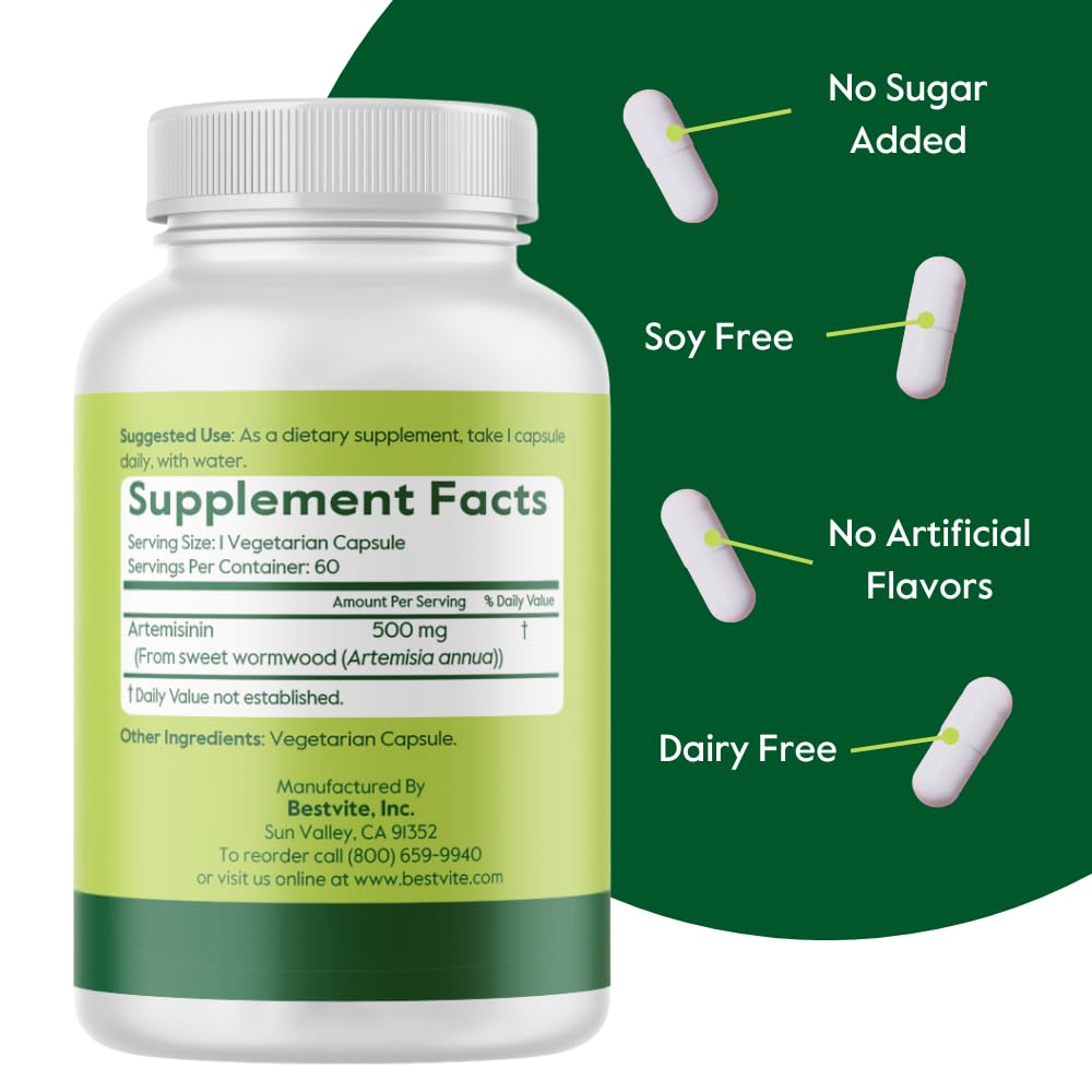 BESTVITE Artemisinin 500mg Capsule – 60 Vegetarian Capsules | No Fillers, Vegan, Gluten Free, Non-GMO