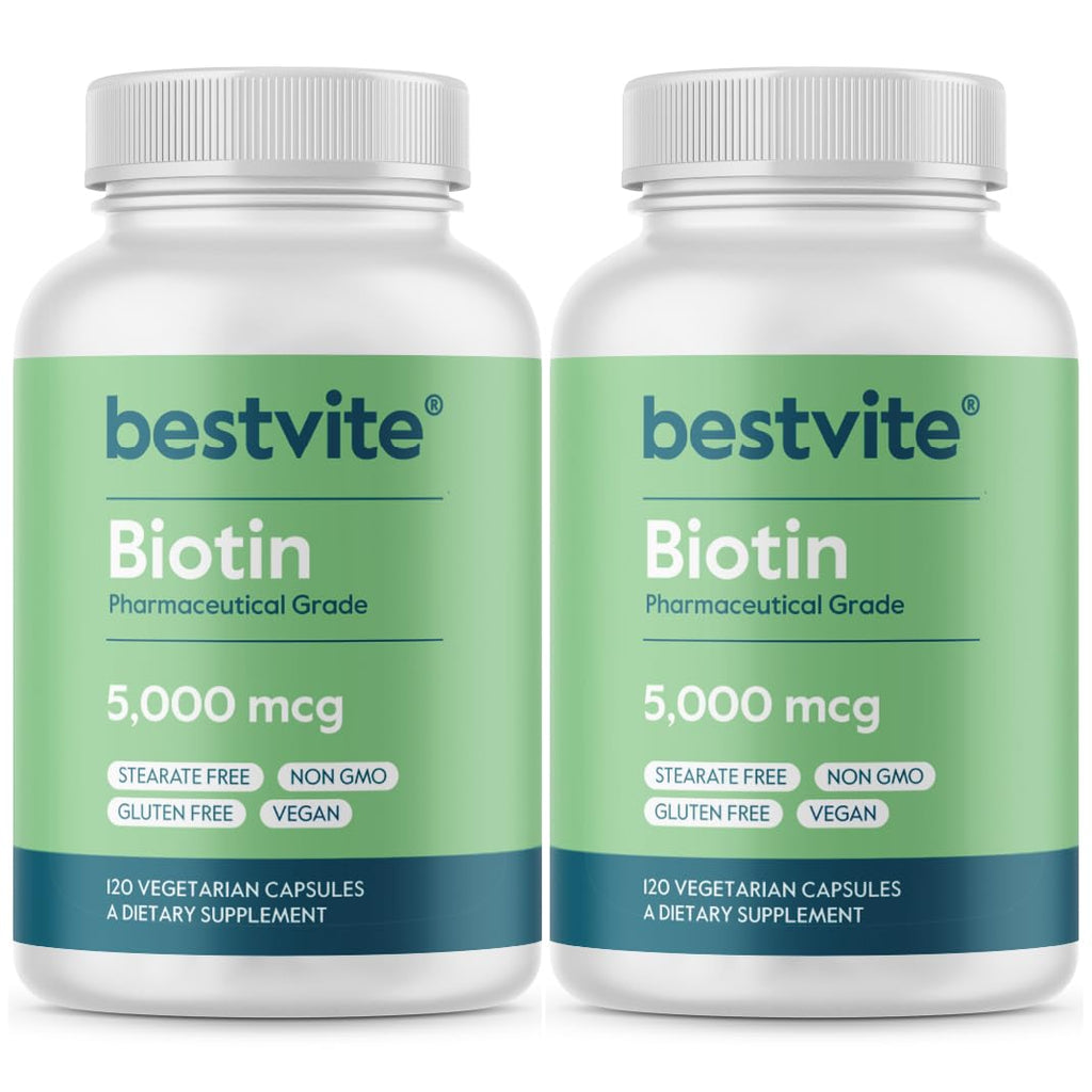 BESTVITE Biotin 5000mcg – 240 Veggie Capsules | Hair, Skin & Nails | Vegan