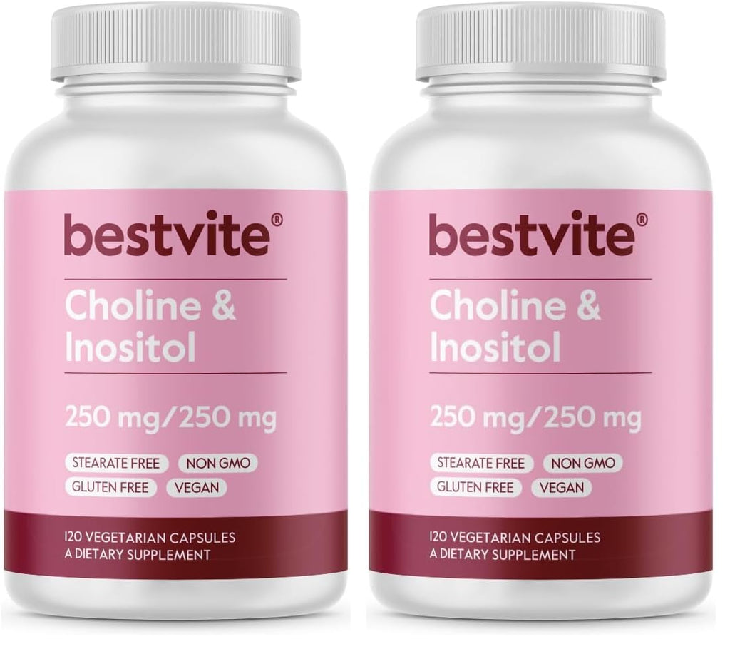 BESTVITE Choline Inositol 500mg – 120 Vegetarian Capsules – Vegan, Gluten Free, Non-GMO (Pack of 2)