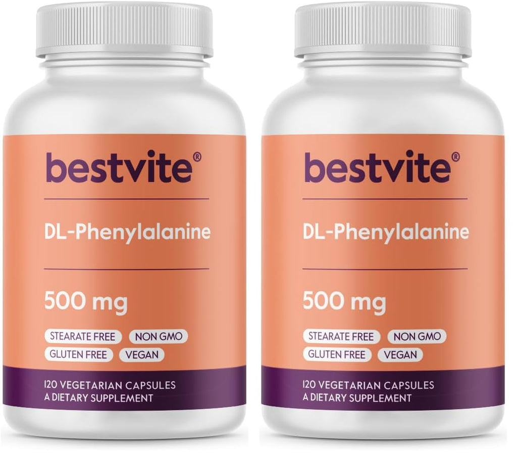 BESTVITE DL-Phenylalanine 500mg - 120 Vegetarian Capsules - Vegan, Gluten Free