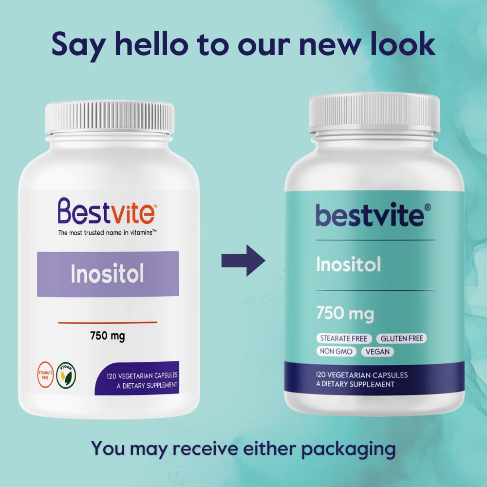 BESTVITE Inositol 750 mg | Myo-Inositol 120 Veg Capsules | Vegan, Gluten Free, Non-GMO, No Stearates