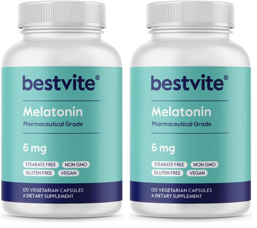 Bestvite Melatonin 6 mg – 120 Veg Caps – Vegan, Non-GMO, Gluten-Free (Pack of 2)