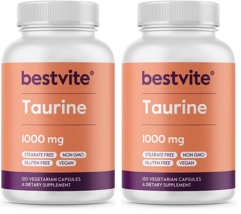 BESTVITE Taurine 1000mg (120 Vegetarian Capsules) - No Stearates - No Fillers - No Flow Agents - Vegan - Non GMO - Gluten Free (Pack of 2)
