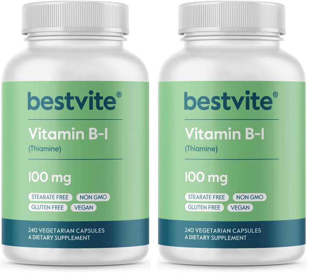 BESTVITE Vitamin B-1 100mg (240 Vegetarian Capsules) – Vegan, Non-GMO, Gluten Free – Pack of 2