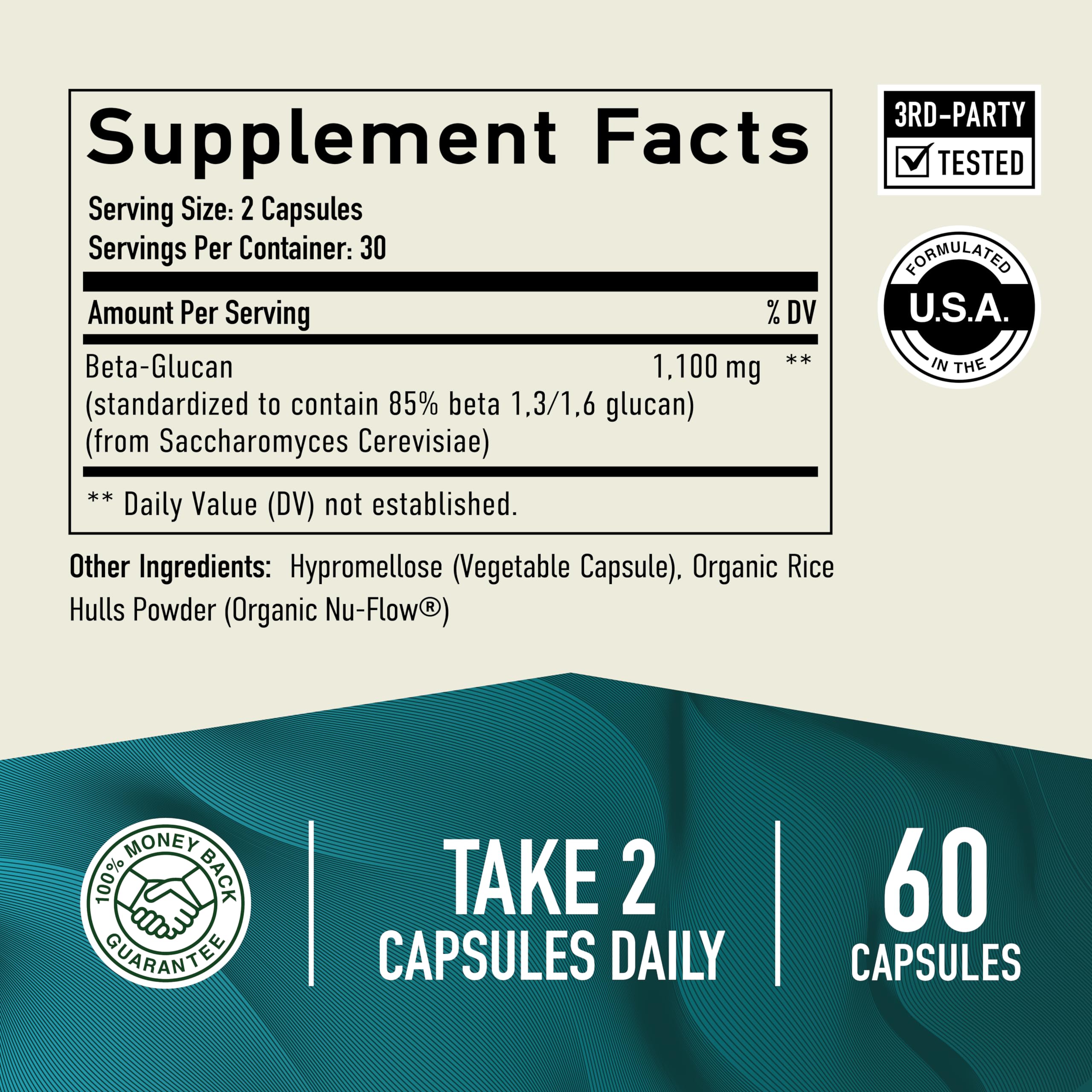 Beta Glucan 1100mg Immunity & Skin Support | 1,3D & 1,6 Beta Glucans | 60ct