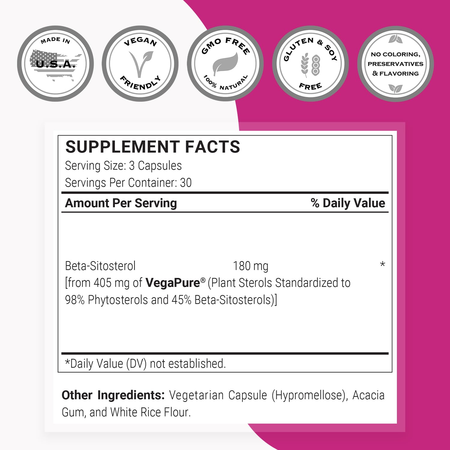 SuperSmart Beta-Sitosterol 180 mg/day (Patented) | Plant Sterols for Men | Non-GMO & Gluten Free