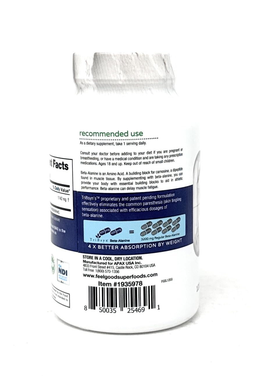 FEEL GOOD Lifestyle Beta-Alanine Capsules – 3200mg Equivalent Dose, 120 Vegan Capsules
