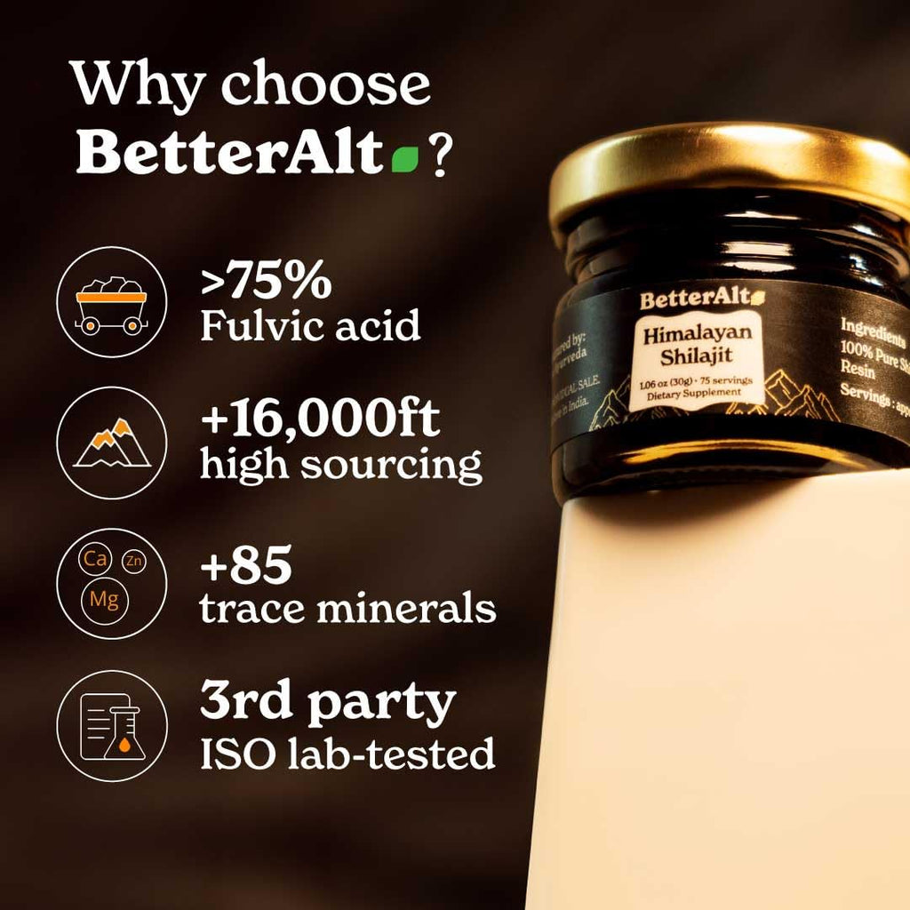 Better Alt Himalayan Shilajit Resin – High Potency Gold Grade, 400 mg, 150 Servings, Lab-Tested, Energy & Immune Support