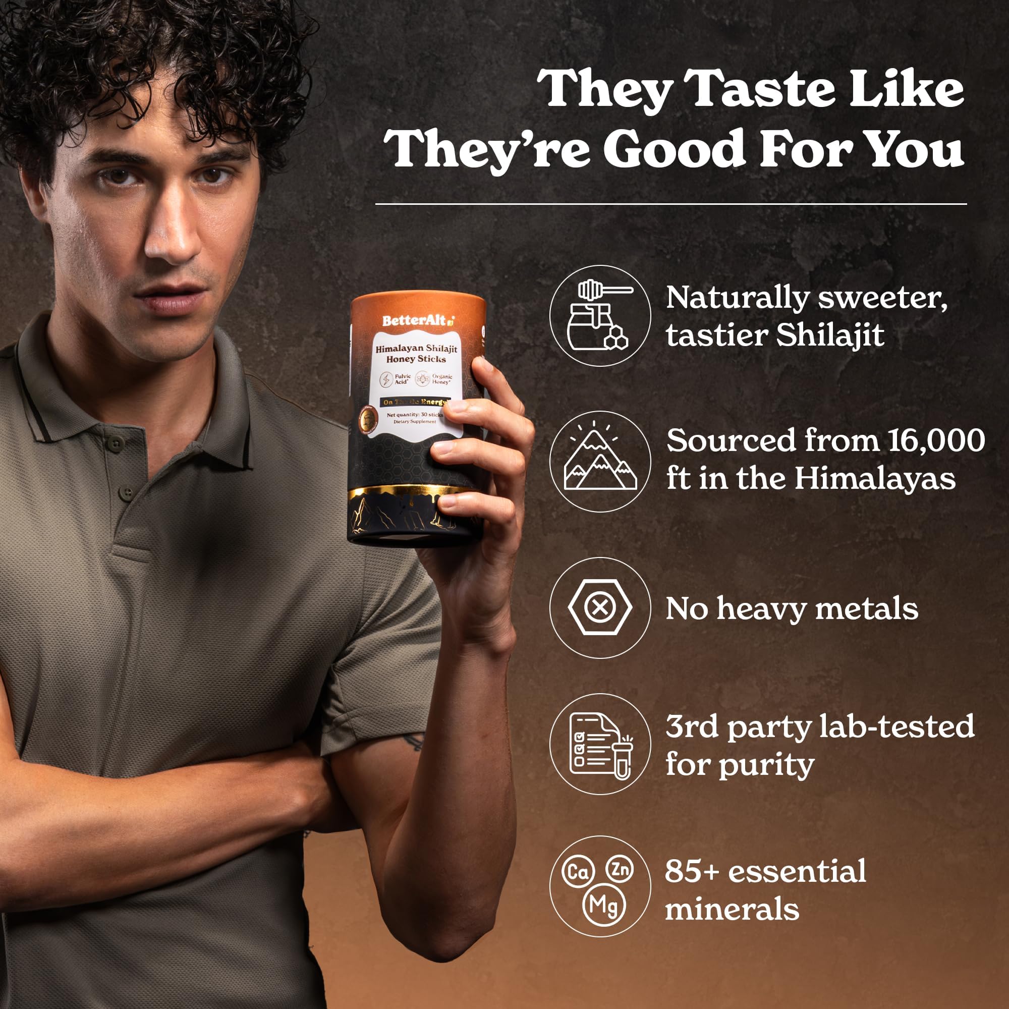 Better Alt Himalayan Shilajit + Honey Sticks – 30 Sticks for Energy, Immunity & Wellness | 85+ Trace Minerals, 75%+ Fulvic Acid