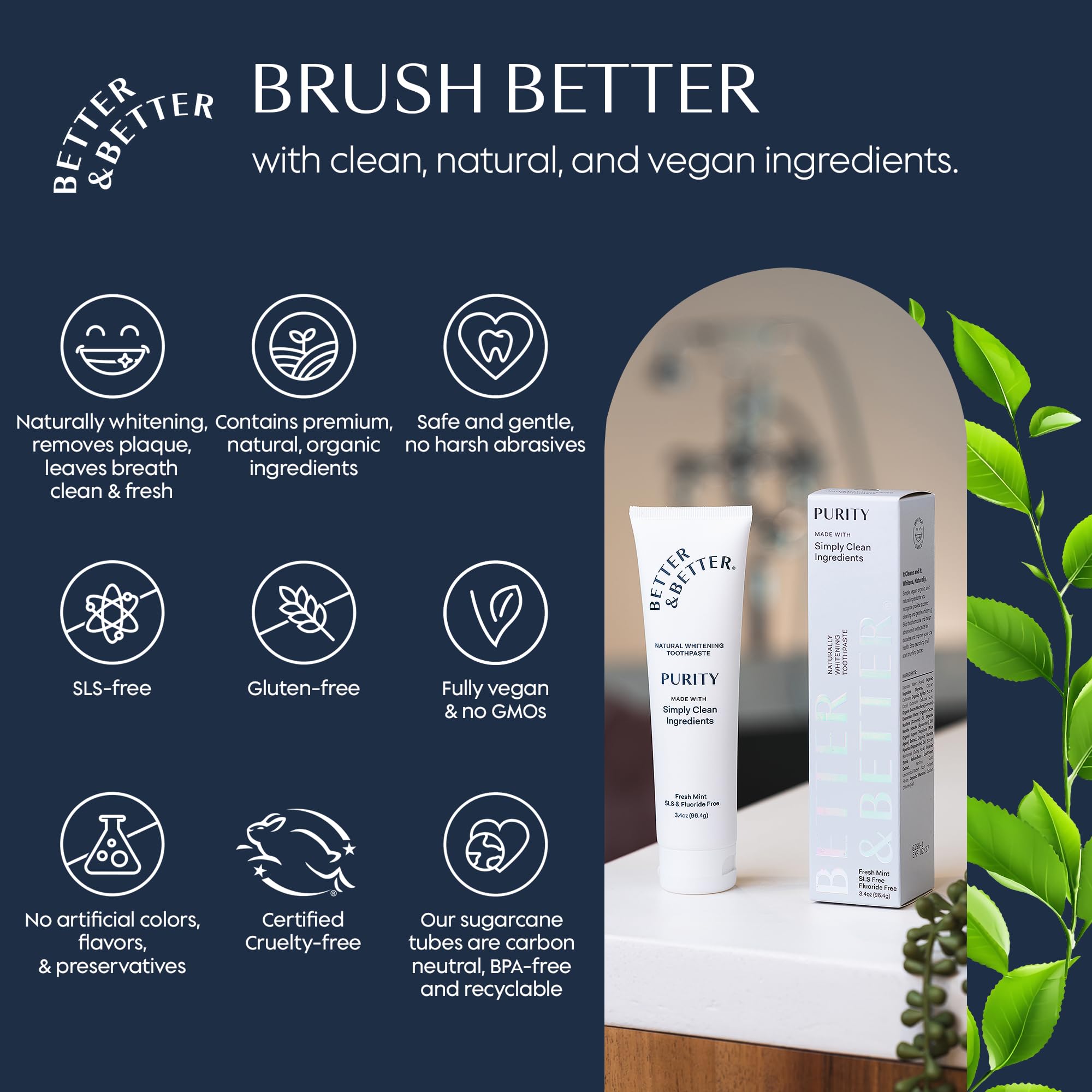 Better & Better Purity Toothpaste – Natural Whitening, Fluoride & SLS Free, Organic Coconut-Based Formula | 3.4oz
