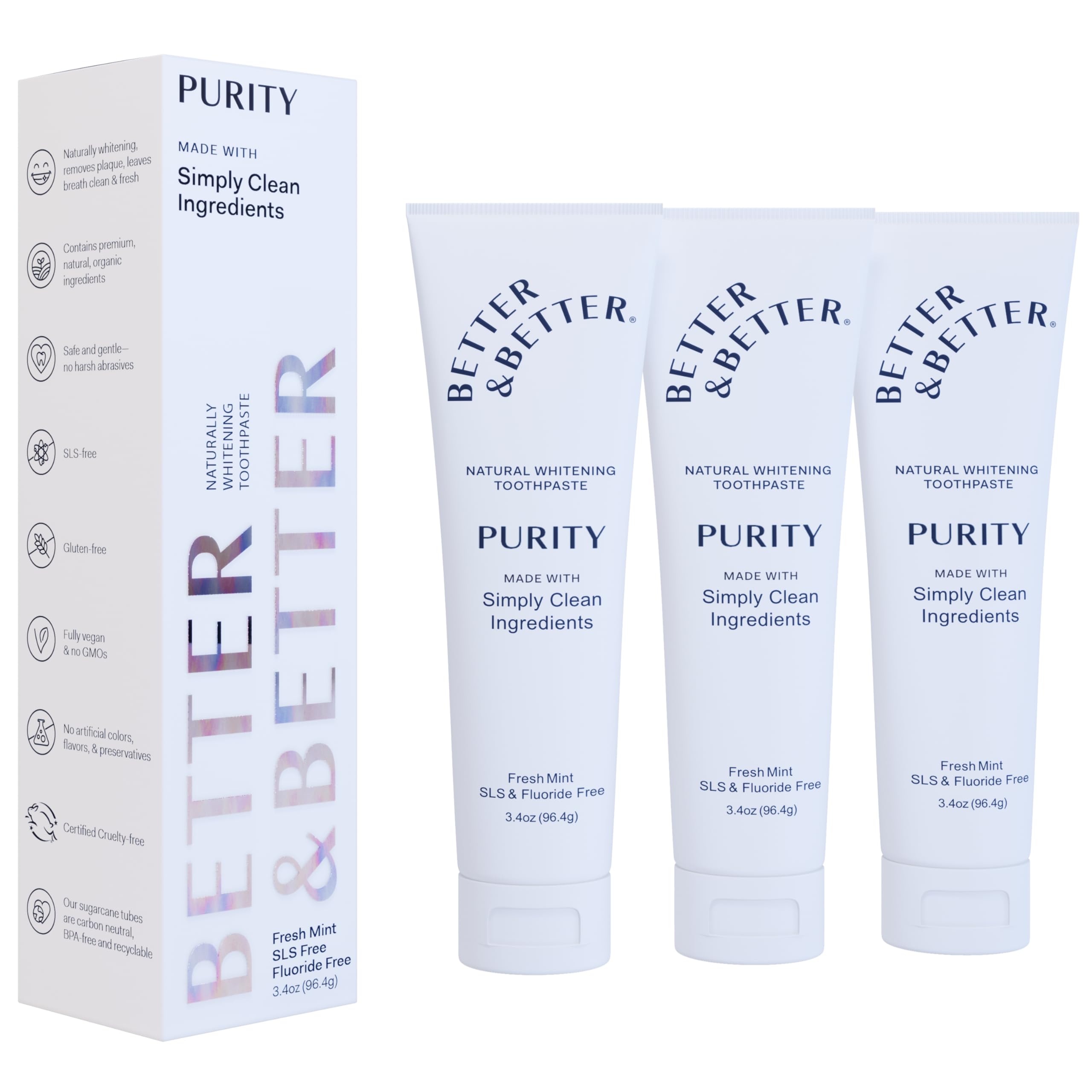 Better & Better Purity Toothpaste – Natural Whitening, Fluoride & SLS Free, Organic Coconut-Based Formula | 3.4oz