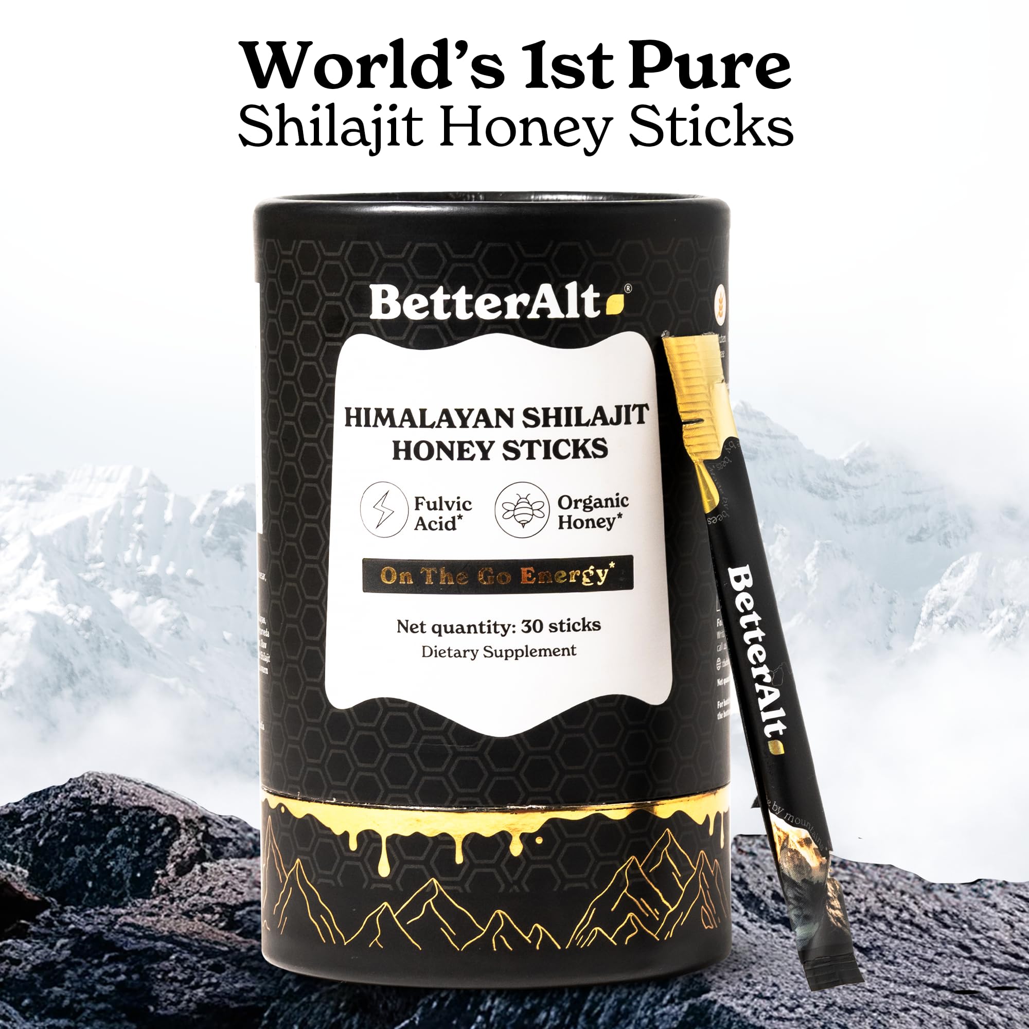 BetterAlt Shilajit Sticks with Organic Honey & Saffron | 30 Sticks for Energy & Immunity