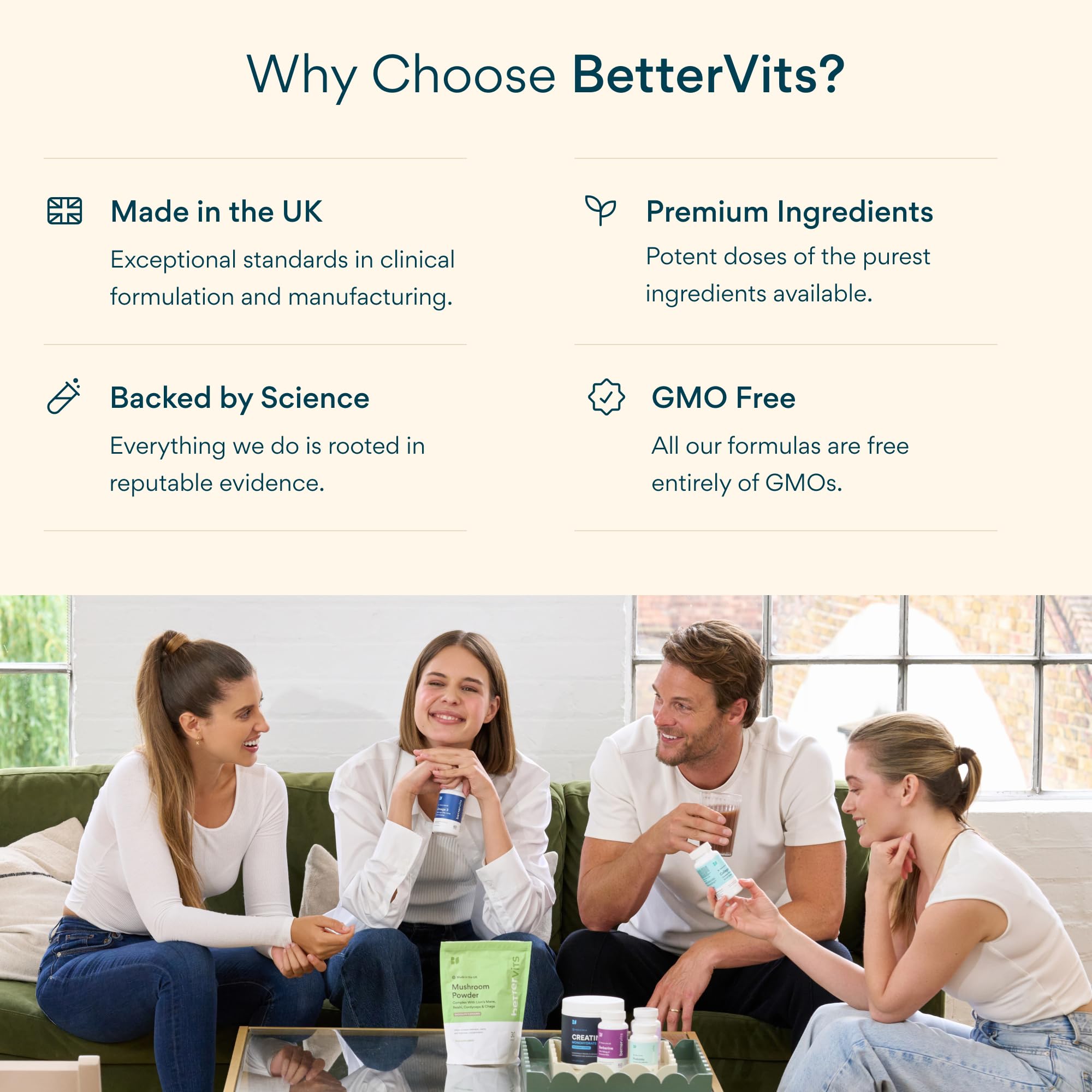 Bettervits Probiotics – 75B CFU, 12 Strains, Inulin Prebiotic | 30 Vegan Capsules