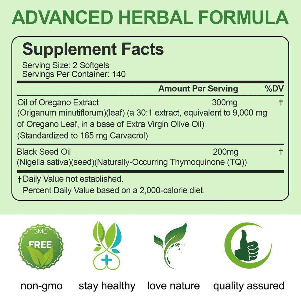 BEWORD Oil of Oregano 840 Softgels – 2-in-1 Oregano & Black Seed Oil for Immune & Antioxidant Support | Plant-Based, Non-GMO | 3-Pack