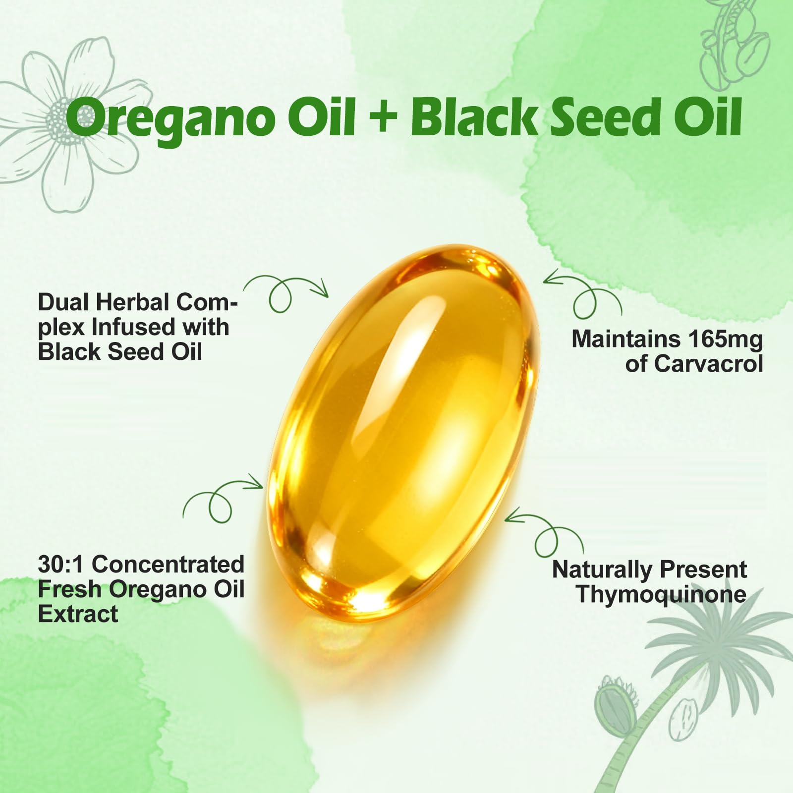 BEWORD Oil of Oregano with Black Seed Oil – 90/280/560/840 Softgels, 9000mg per Serving, 2-in-1 Immune Support, High Carvacrol & Thymoquinone | Plant-Based, Non-GMO