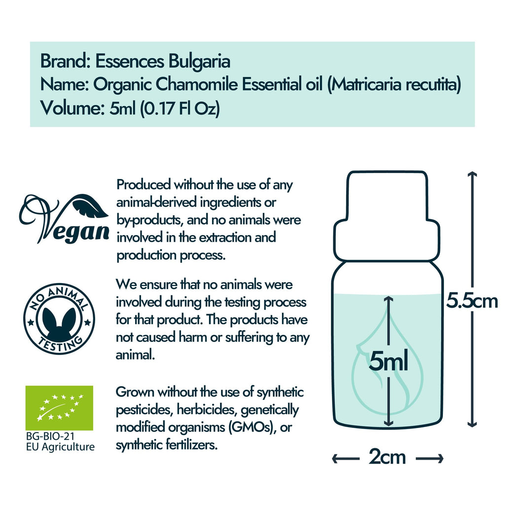 Essences Bulgaria Organic Chamomile Essential Oil 5ml – Matricaria recutita | Pure, Undiluted & Therapeutic Grade
