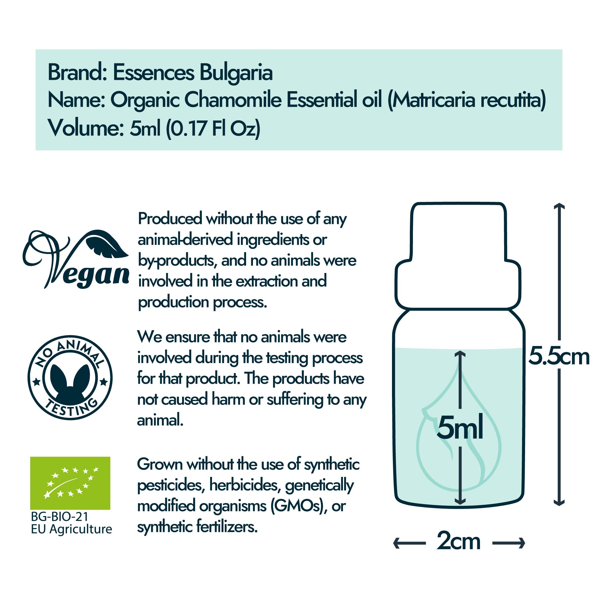 Essences Bulgaria Organic Chamomile Essential Oil 5ml – Matricaria recutita | Pure, Undiluted & Therapeutic Grade