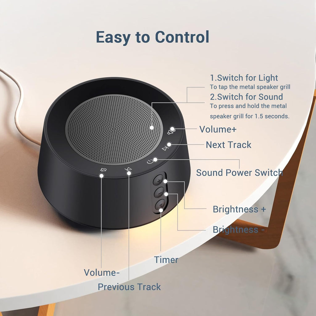 BGOVERSS White Noise Sound Machine — 20 Sounds, 10 Night Light Colors, 5 Timers