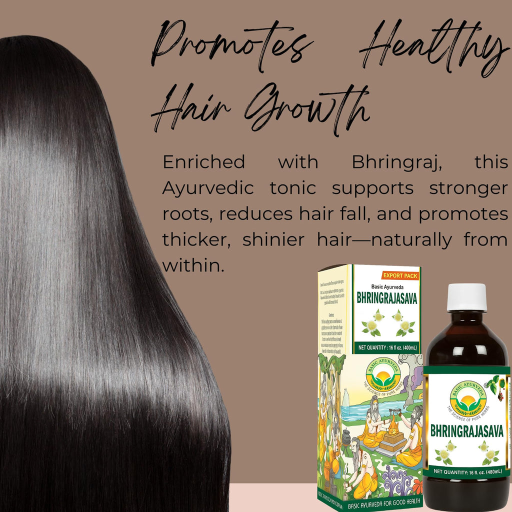 BASIC AYURVEDA Bhringrajasava Drink | 16.23 Fl Oz (480ml) | Natural Ayurvedic Syrup | for Healthy Hair & Immune System