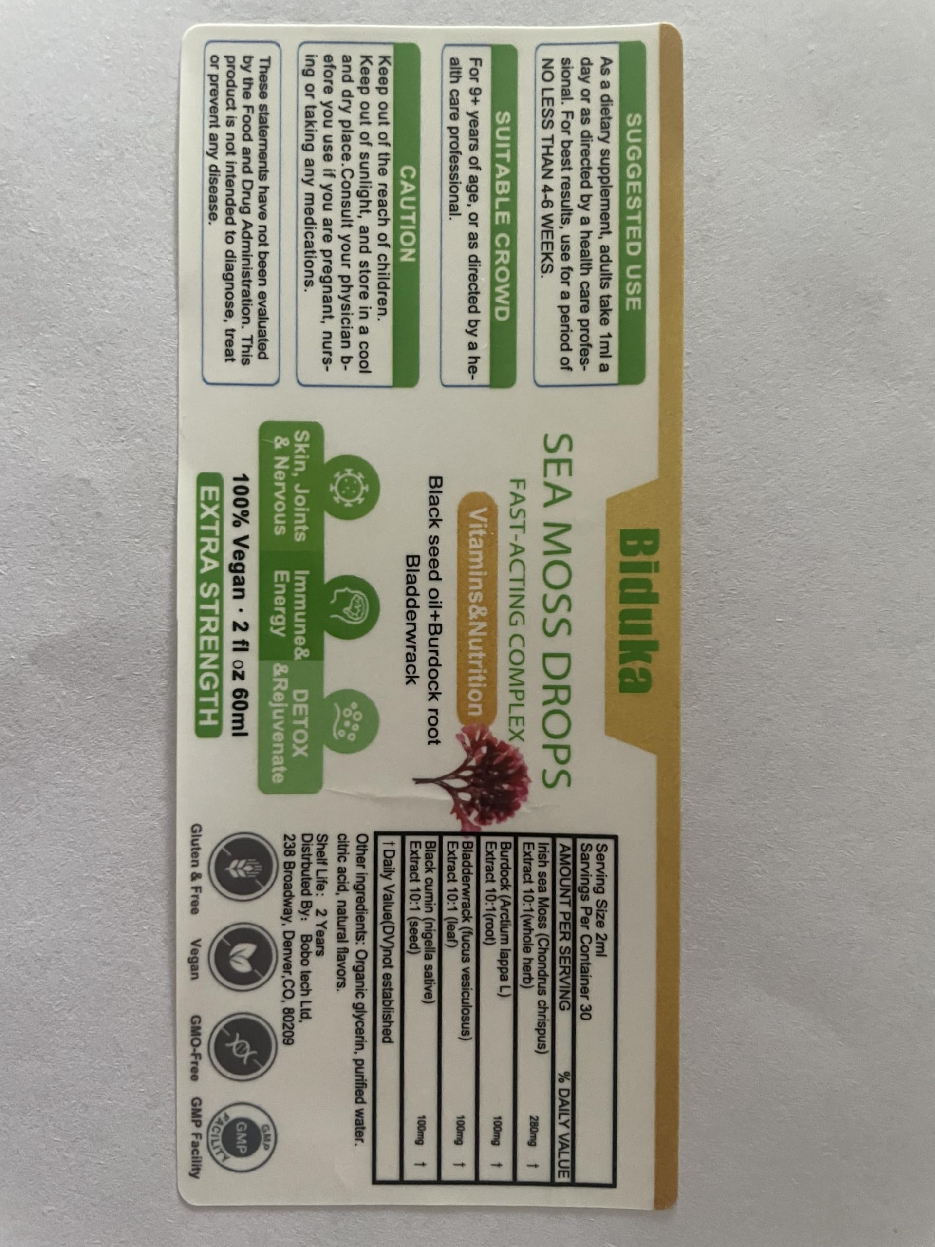 Biduka Irish Sea Moss Drops – Black Seed Oil, Burdock Root & Bladderwrack | Multimineral Seamoss
