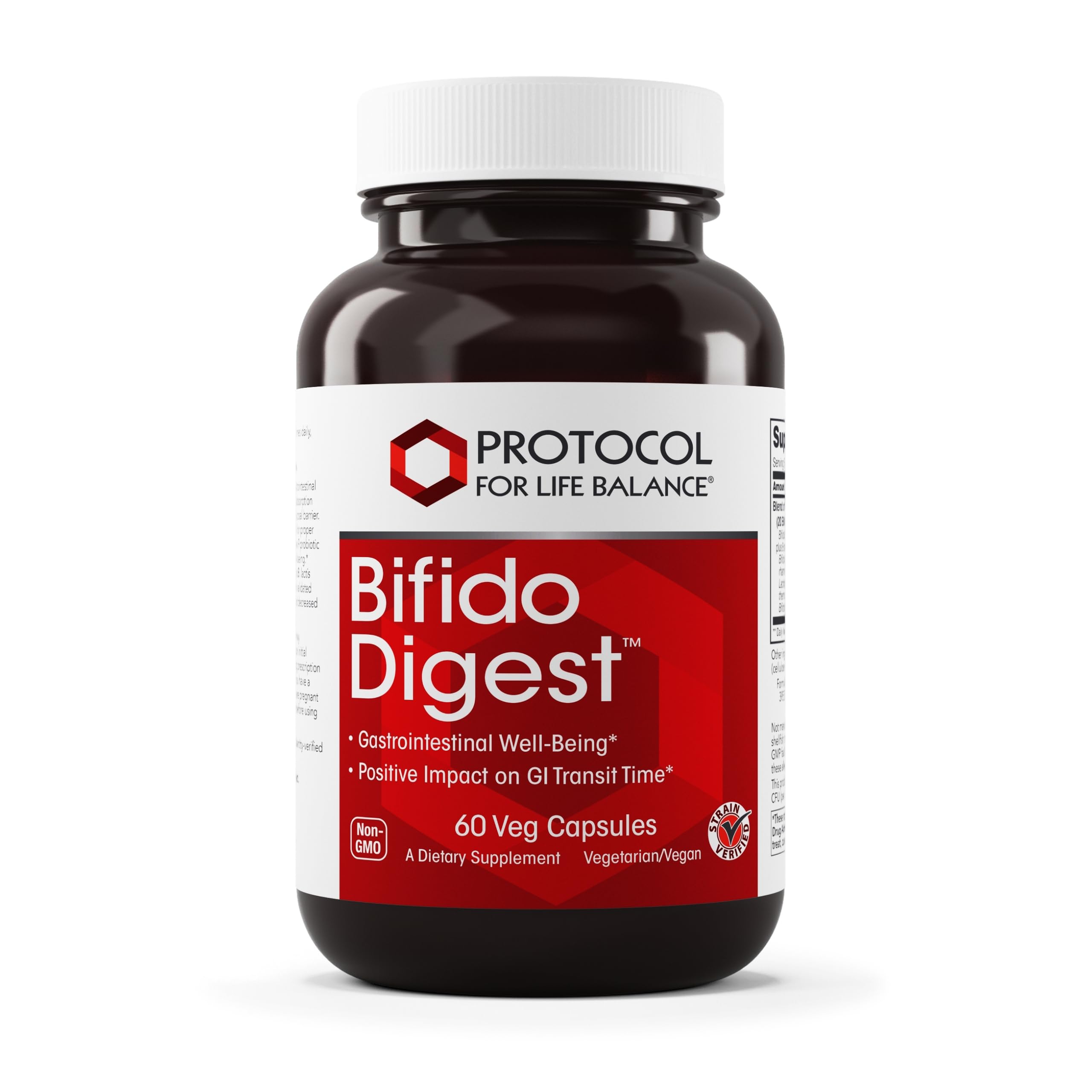 PROTOCOL FOR LIFE BALANCE Bifido Digest - 20 Billion CFU per Serving - GI Support - Dairy Free, Egg Free & Non-GMO - 60 Veg Capsules