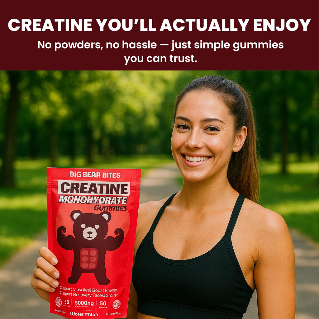 Big Bear Bites Creatine Monohydrate Gummies – Watermelon, 5000mg/Serving | 90 Gummies | Sugar & Gluten Free | Halal