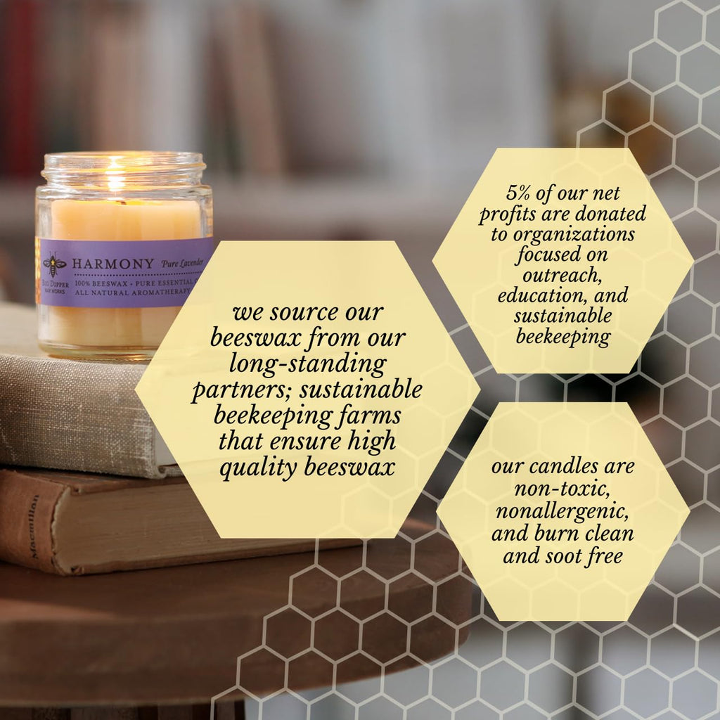 Big Dipper Wax Works Beeswax Aromatherapy Candle – Harmony Lavender, 3.2 oz, Hand-Poured
