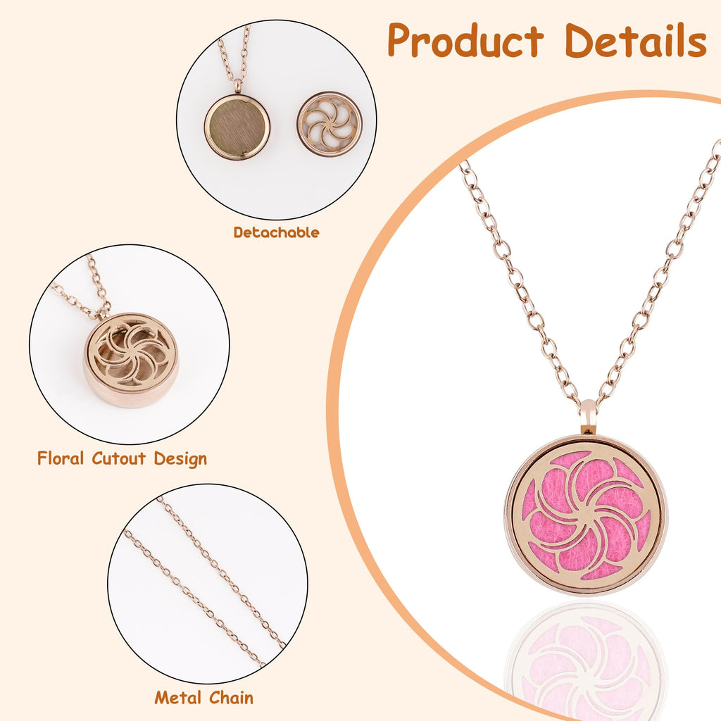Biiange Aromatherapy Diffuser Necklace with Bauhinia Locket | Essential Oil Necklace for Women – 20" Chain + 8 Refill Pads