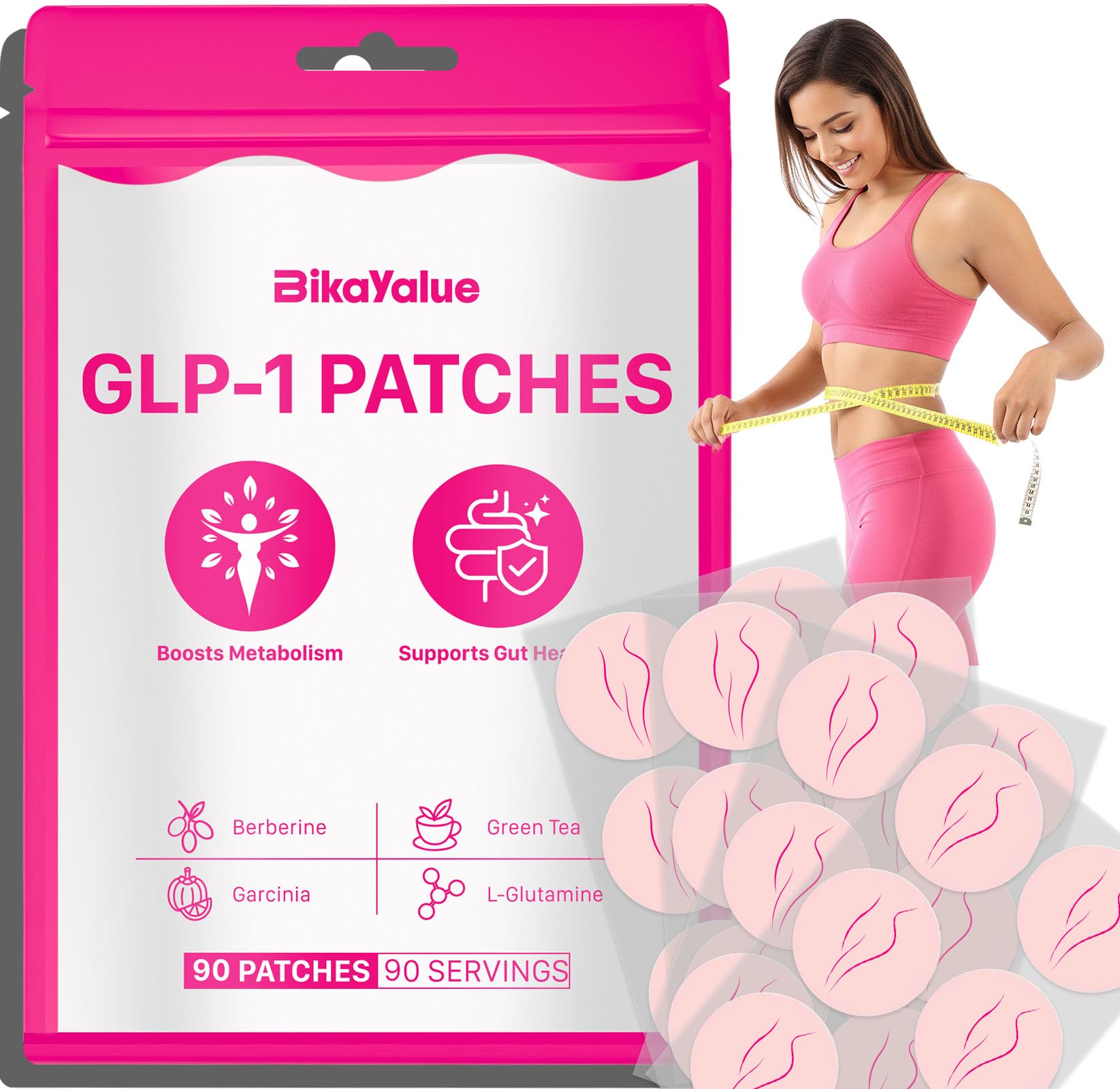 BIKAYALUE GLP-1 Patches – 90 Count, 14-in-1 Herbal Formula with Berberine, Green Tea & Cinnamon