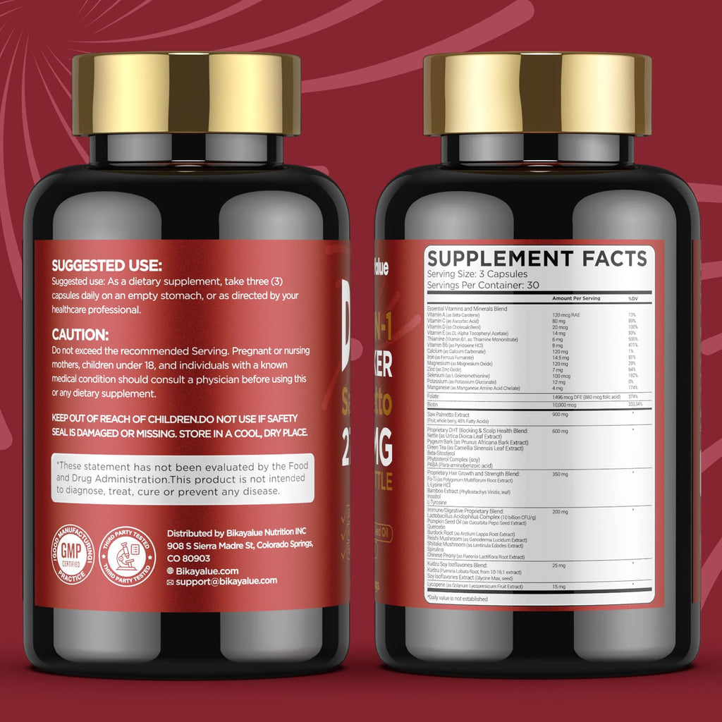 BIKAYALUE Saw Palmetto for Men – DHT Blocker with Biotin (10000 mcg) & 900 mg Saw Palmetto, 30 Servings