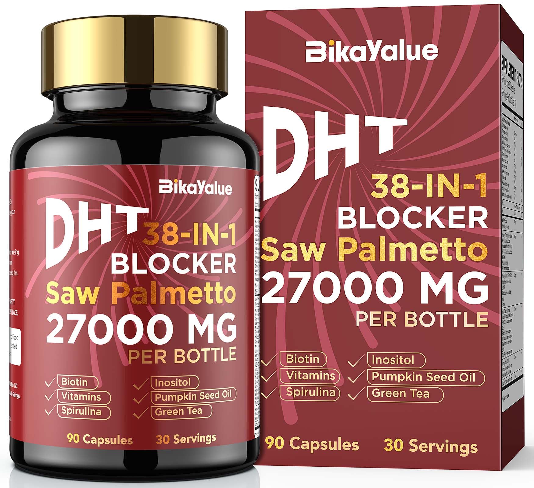 BIKAYALUE Saw Palmetto for Men – DHT Blocker with Biotin (10000 mcg) & 900 mg Saw Palmetto, 30 Servings