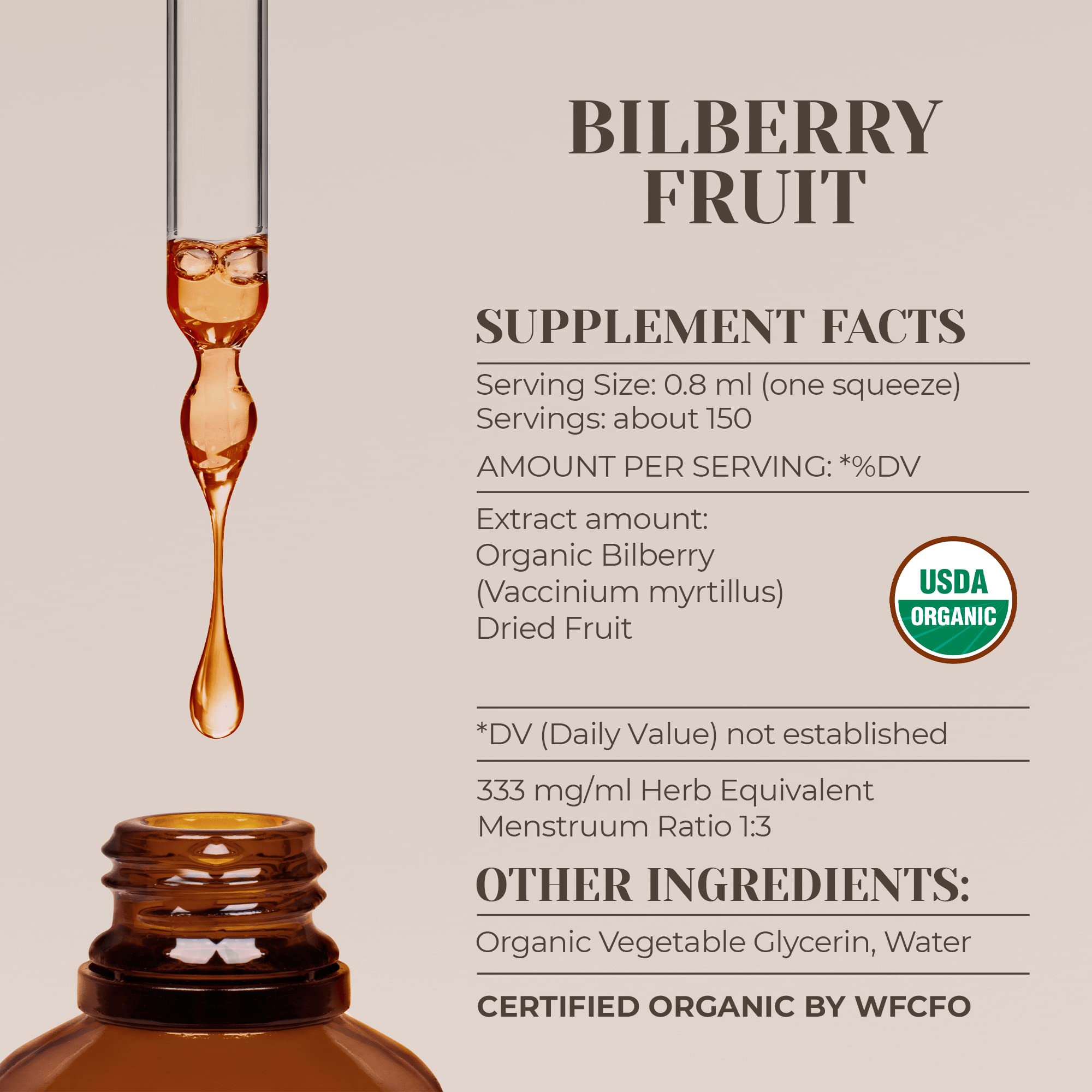 Bilberry Fruit USDA Organic Alcohol-Free Extract | High-Potency Tincture 4 oz