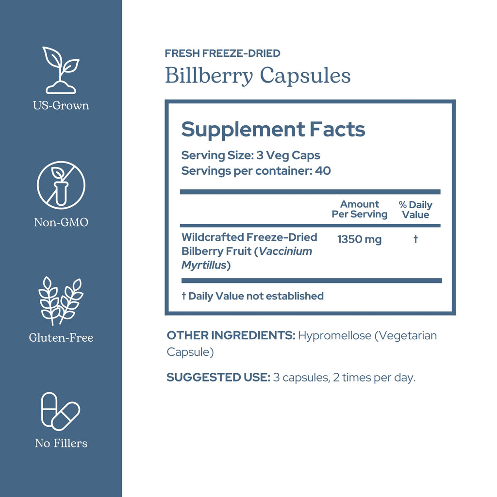 Eclectic Herb Bilberry Capsules | Vision Health & Cardiovascular Support | Vegan, Non-GMO