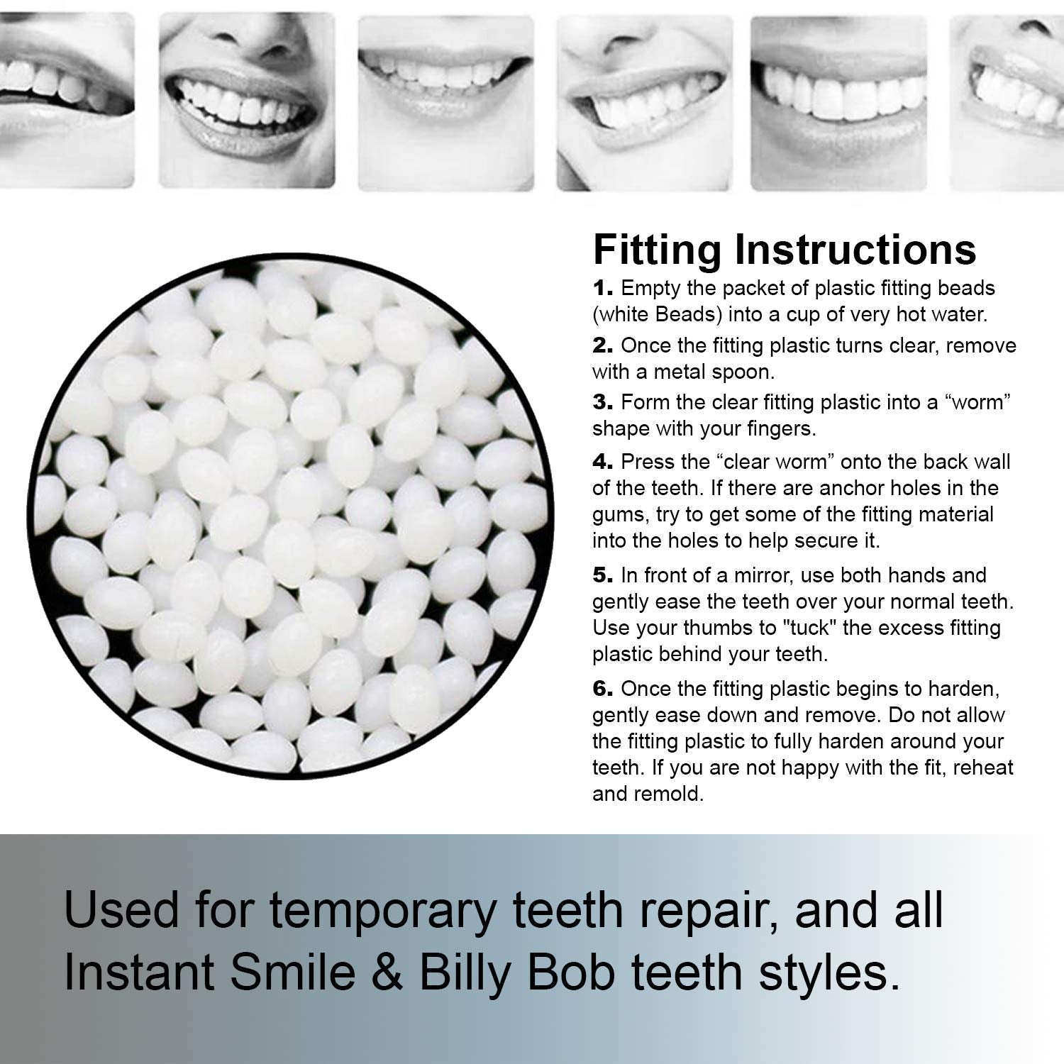 Billy Bob Replacement Thermal Adhesive Fitting Beads for Fake Teeth – Package of 2