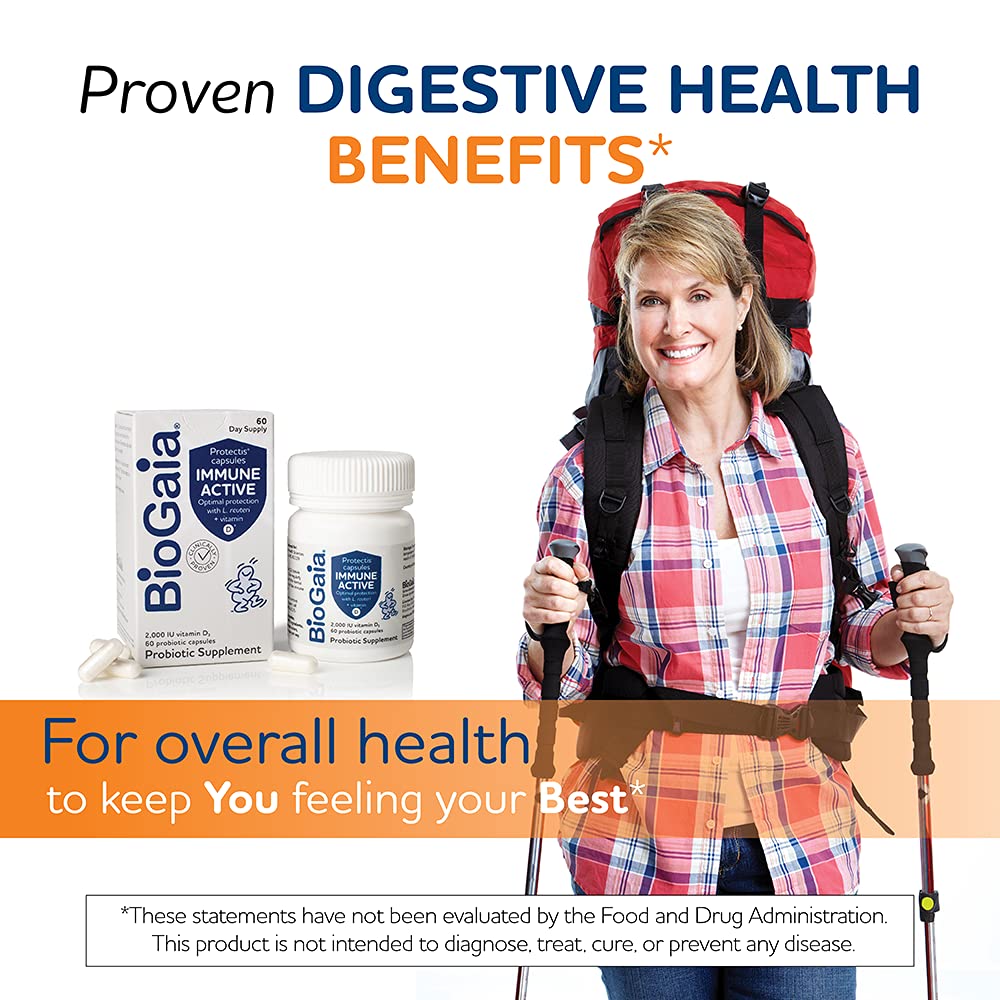 BioGaia Protectis Immune Active Probiotic + Vitamin D | Immune, Digestive & Overall Health | 60 Day Capsule Supply