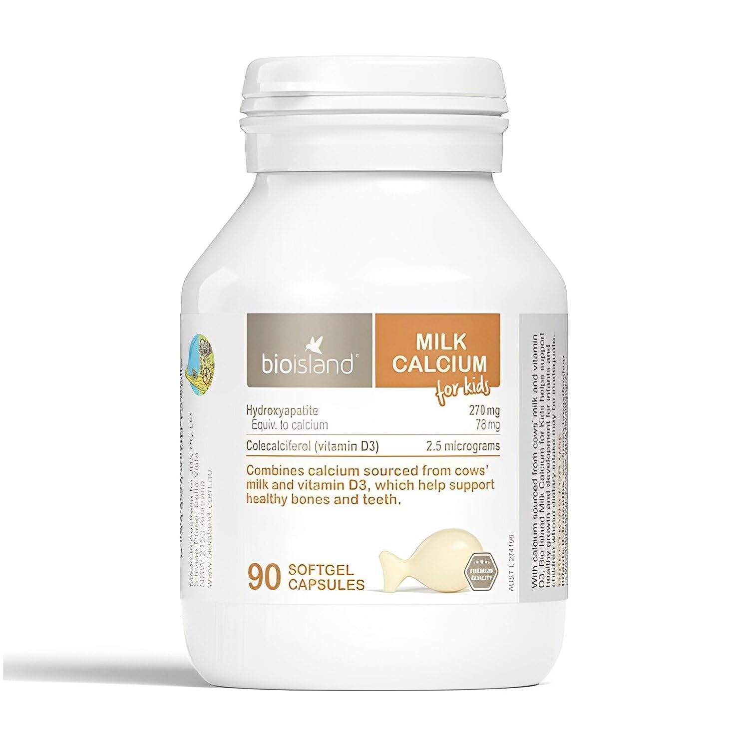 Bio Island Milk Calcium for Kids - 90 Capsules | Kids Calcium Supplement