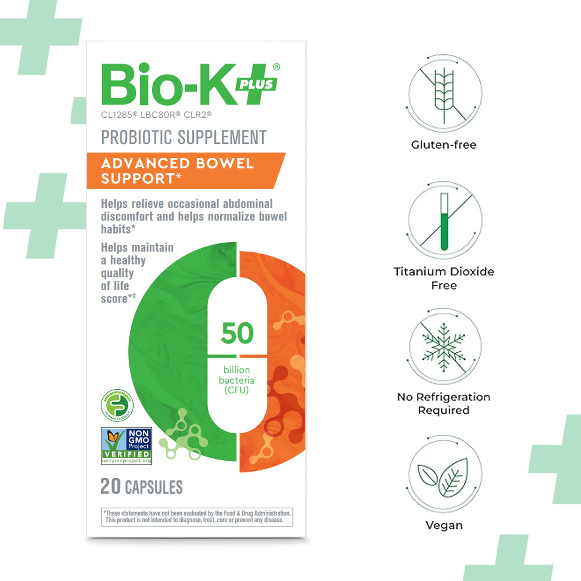 Bio-K+ Advanced Bowel Support Probiotic – 50B CFU | Vegan, Gluten-Free, Non-GMO