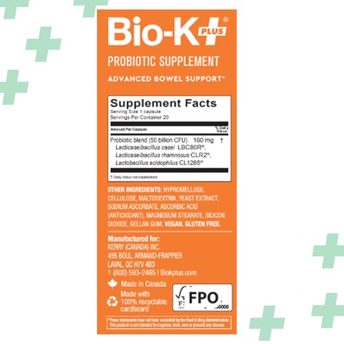 Bio-K+ Advanced Bowel Support Probiotic – 50B CFU | Vegan, Gluten-Free, Non-GMO