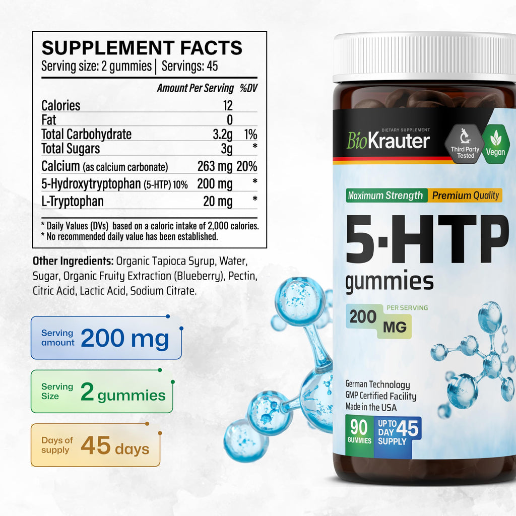 BIO KRAUTER 5-HTP Gummies 200 mg - 90 Vegan Chews | Relaxation Support