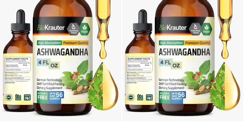 BIO KRAUTER Ashwagandha Liquid Drops – Calm Mood Support, Vegan, Alcohol & Sugar Free, 4 oz (Pack of 2)